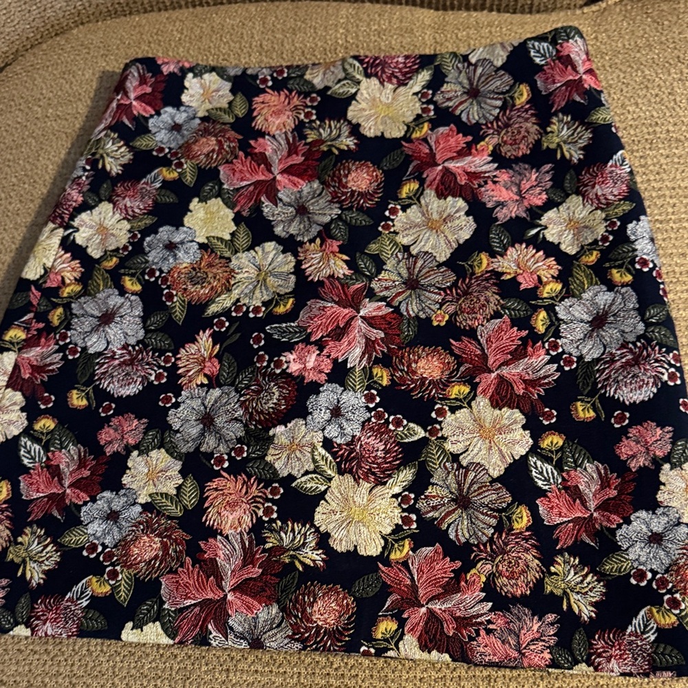 LOFT Floral Embroidered Mini Skirt - Navy with Pink, Cream, Gold